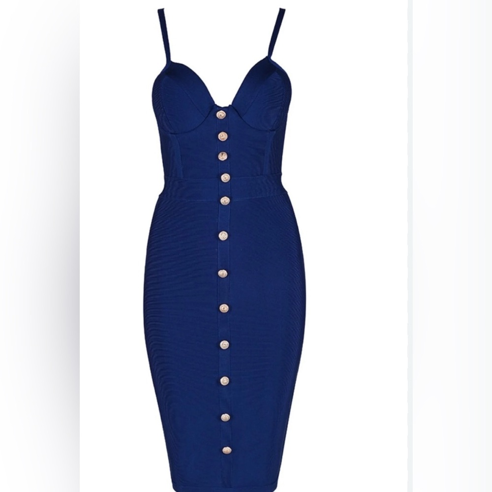 Fashion Nova Navy Button-Front Midi Dress